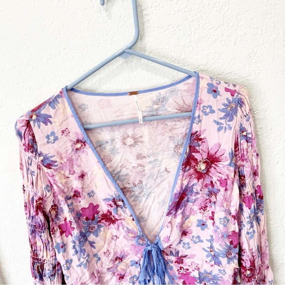 Free People Top Women's Small Venice Tie Front Hippie Boho Blouse Coquette Girl - Picture 3 of 10